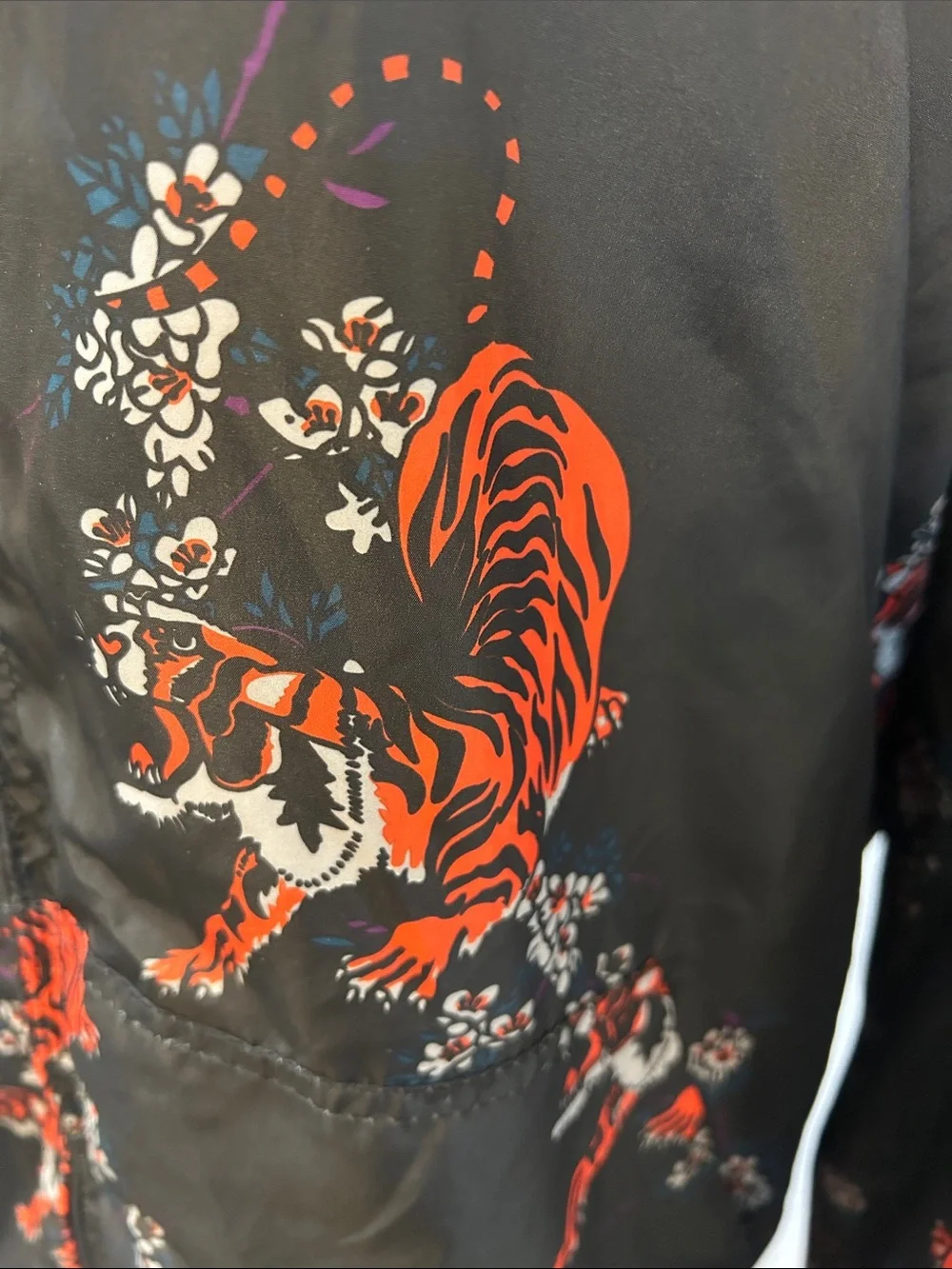 G-Net Black & Orange Tiger Floral Print Bomber Jacket Unisex Large - Extra Large